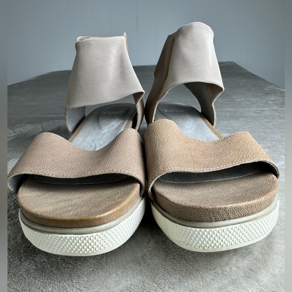 Eileen Fisher 9.5 Spree Sport Quartz Leather Ankle Sandals Platform‎ Shoe Tan - Picture 5 of 9